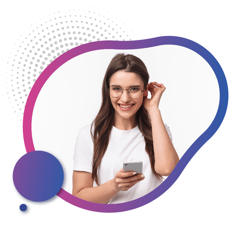 A young woman holding a smartphone and symbolizing a moment of travel preparation or connection