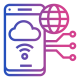 Mobile Cloud on Telstra Wholesale Network Illustration of mobile device, cloud, and globe icon showing connectivity on Telstra Wholesale network