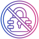No Lock-Ins or Hidden Fees Icon Icon of a padlock with a strike-through, symbolizing no lock-ins or hidden charges